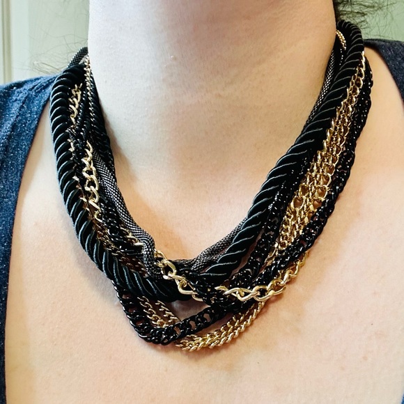 NEW! MIKA Signed Black & Gold Multi Strand Rope & Chain Necklace - Picture 5 of 17